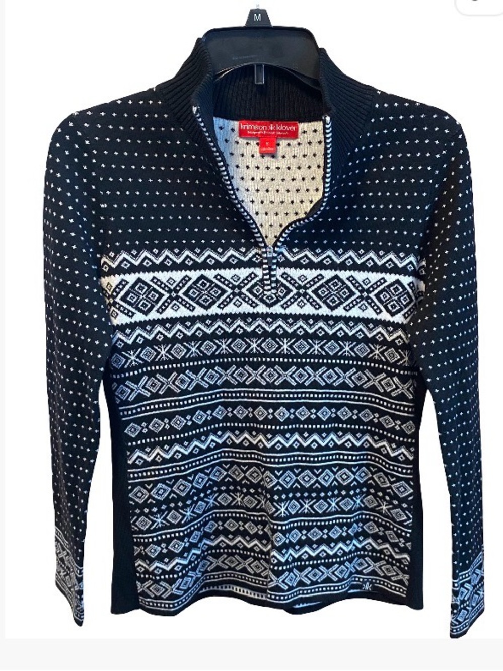 Krimson Klover fair isle black and white alpine wool Torreys zip sweater small